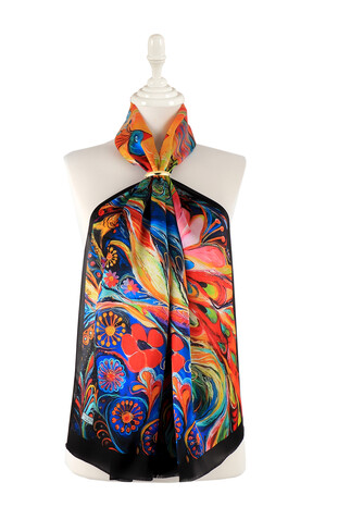 Red Peacock Pattern Silk Foulard 