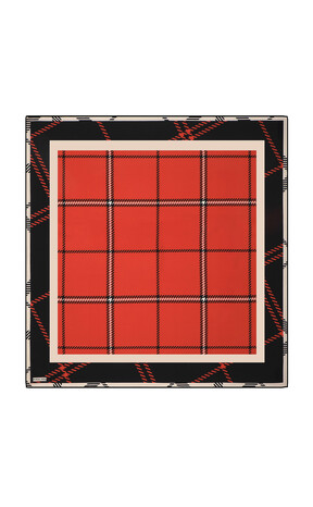 Red Plaid Pattern Twill Silk Square Scarf 