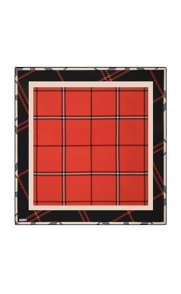 Red Plaid Pattern Twill Silk Square Scarf - 1