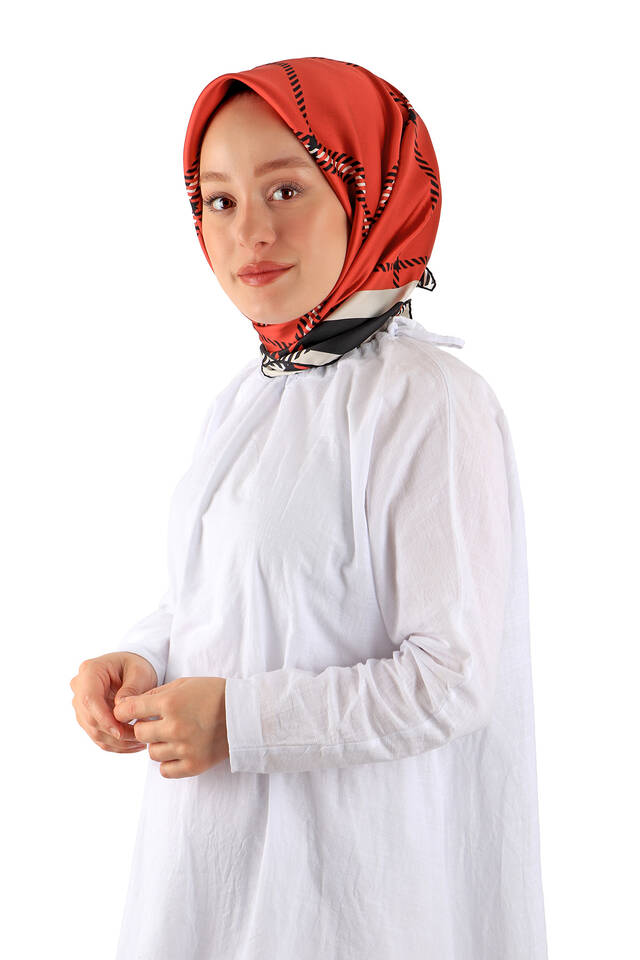 Red Plaid Pattern Twill Silk Square Scarf - 2