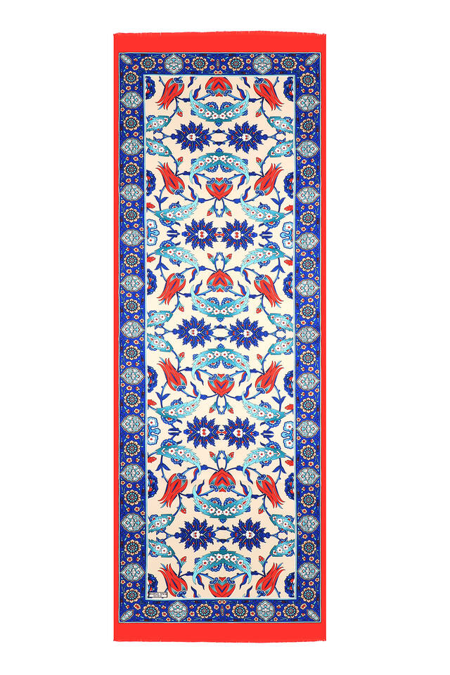 Red Saks Ephesus Pattern Silk Foulard - 4