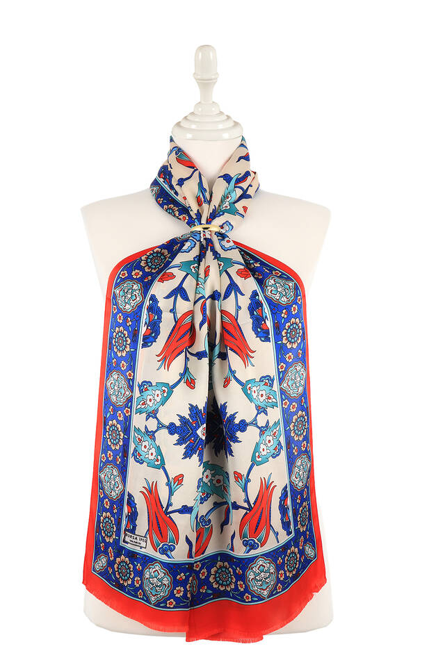 Red Saks Ephesus Pattern Silk Foulard 