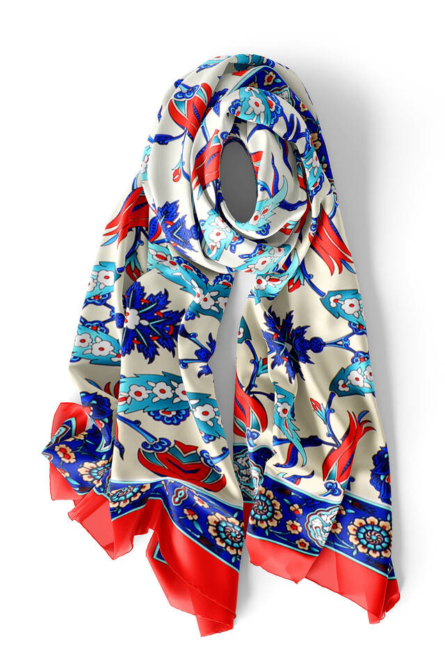 Red Saks Ephesus Pattern Silk Foulard - 3