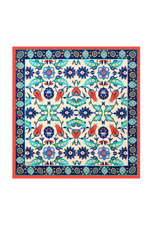 Red Saks Ephesus Pattern Silk Square Scarf 