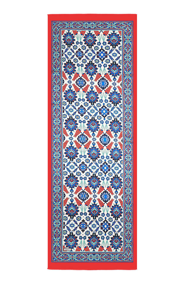 Red Saks Tile Tulip Silk Foulard - 4