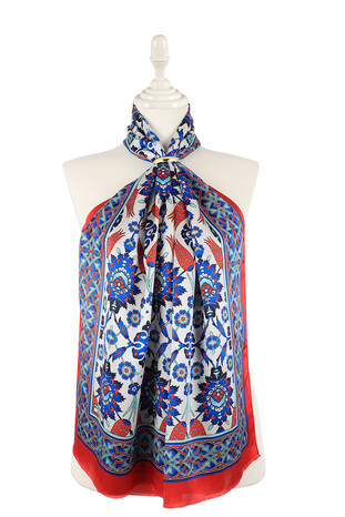 Red Saks Tile Tulip Silk Foulard 