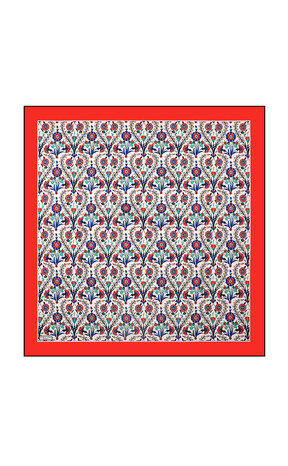 Red Side Pattern Silk Square Scarf 