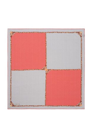 Red Straw Pattern Twill Silk Square Scarf - Thumbnail