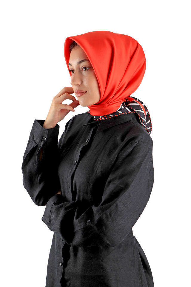 Red Stripe Pattern Twill Silk Square Scarf - 2