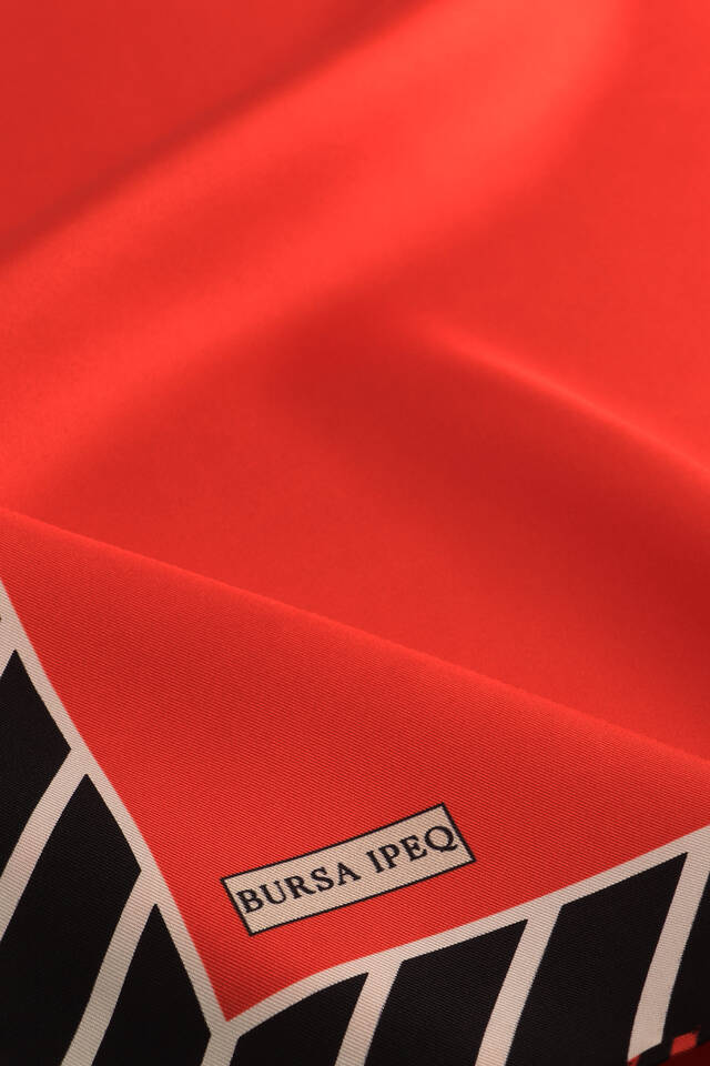 Red Stripe Pattern Twill Silk Square Scarf - 3