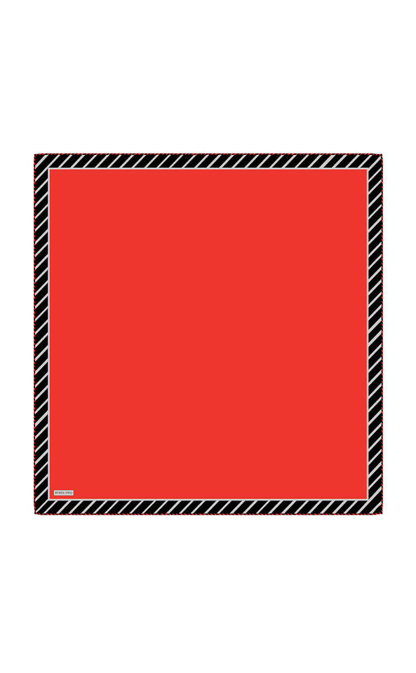 Red Stripe Pattern Twill Silk Square Scarf - Bursa İpek