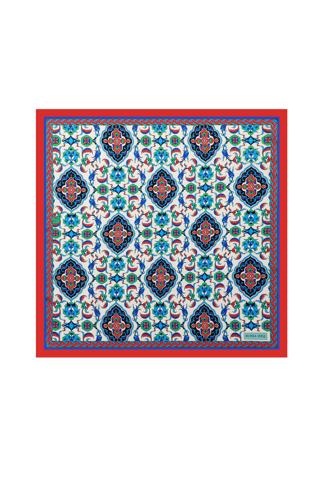 Red Tile Pattern Silky Pocket Square - Bursa İpek