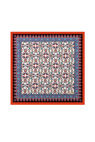 Red Tile Tulip Pattern Silky Pocket Square 