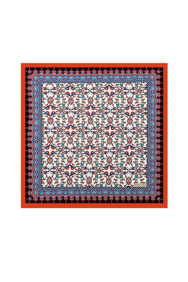 Red Tile Tulip Pattern Silky Pocket Square - 1