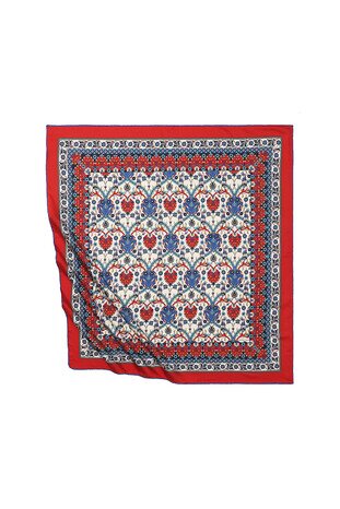 Red Tile Tulip Pattern Silky Square Scarf 