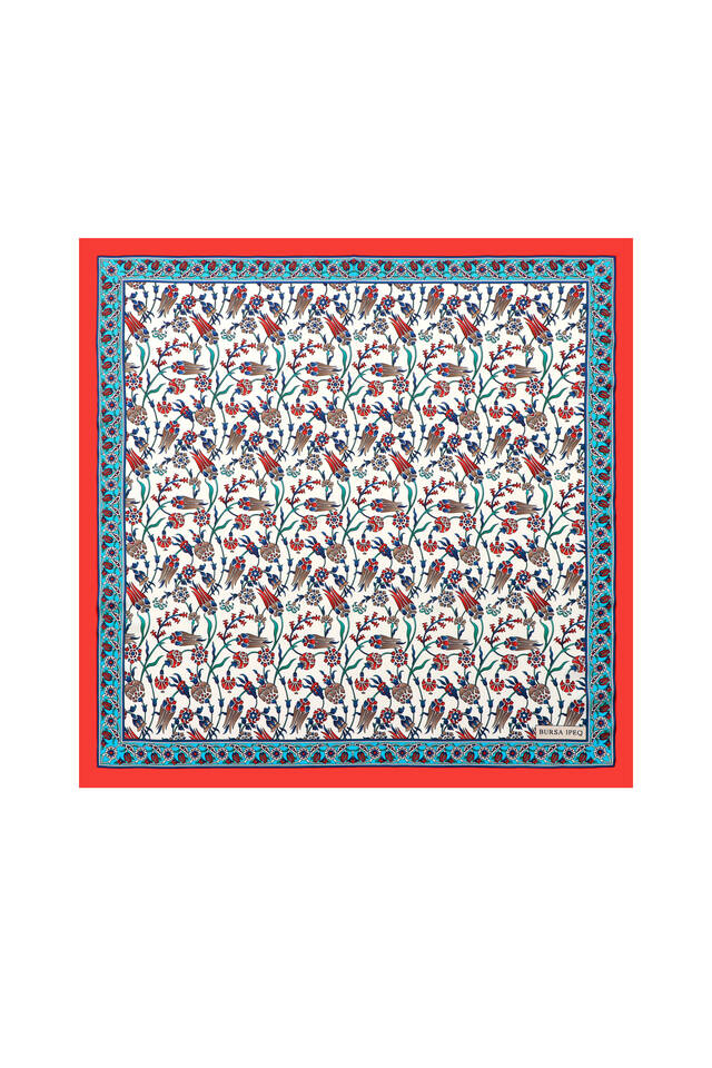 Red Tulip Pattern Silky Pocket Square - Bursa İpek
