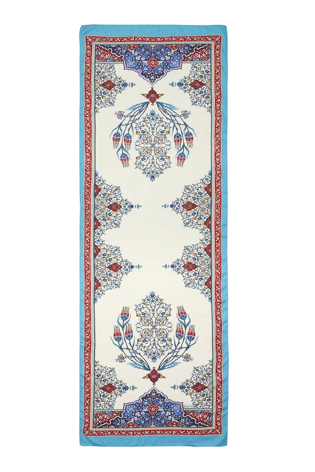 Red Turquoise Candlestick Pattern Wide Silky Foulard - 4