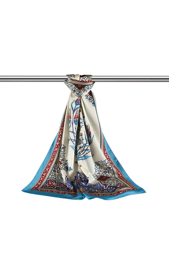 Red Turquoise Candlestick Pattern Wide Silky Foulard - 3