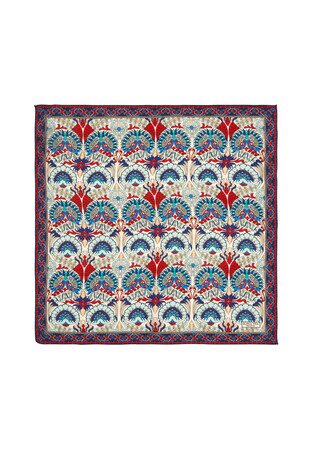 Red Turquoise Peacock Pattern Silk Pocket Square 