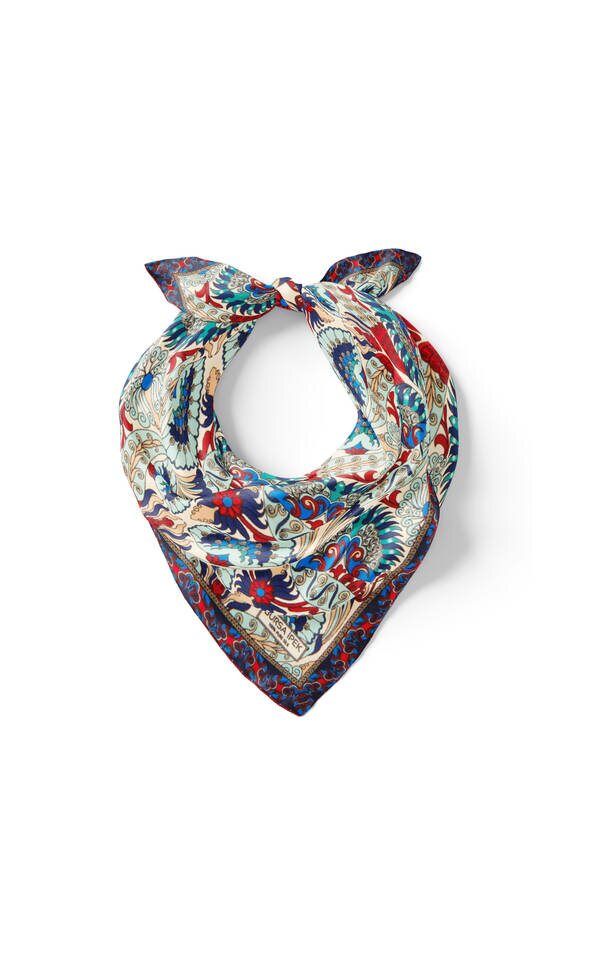 Red Turquoise Peacock Pattern Silk Pocket Square - 2