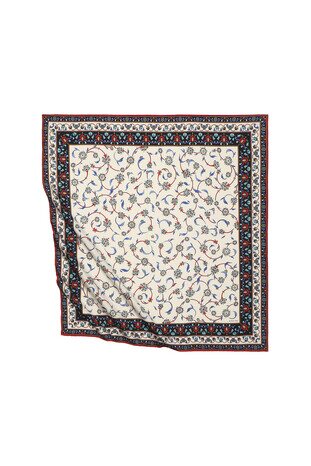 Red Wildflower Pattern Silky Square Scarf - Thumbnail