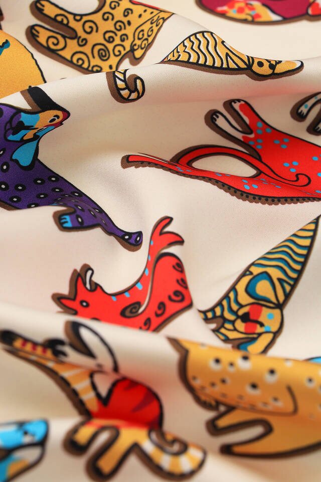 Red Yellow Patterned Silky Foulard - 3