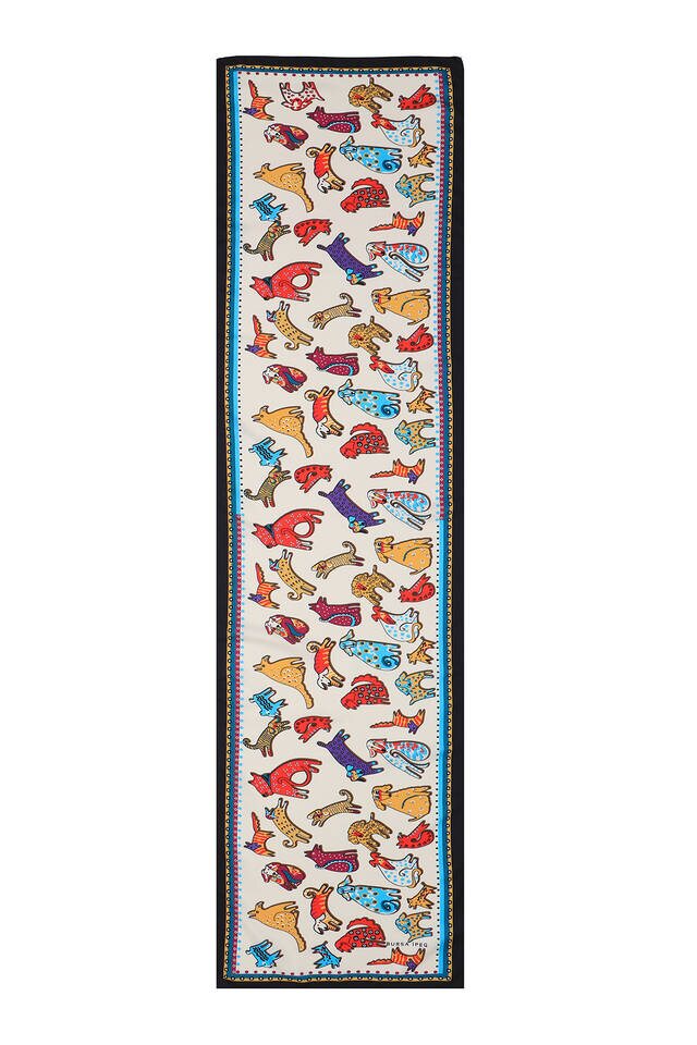 Red Yellow Patterned Silky Foulard - 4