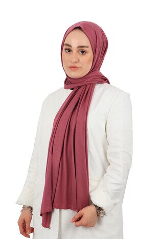 Rose Color Combed Cotton Scarf - Thumbnail