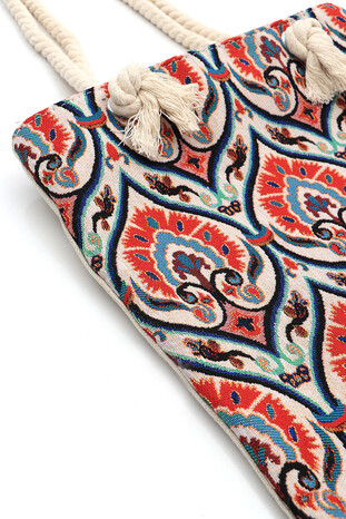 Row Carnation Pattern Tapestry Shoulder Bag - Thumbnail