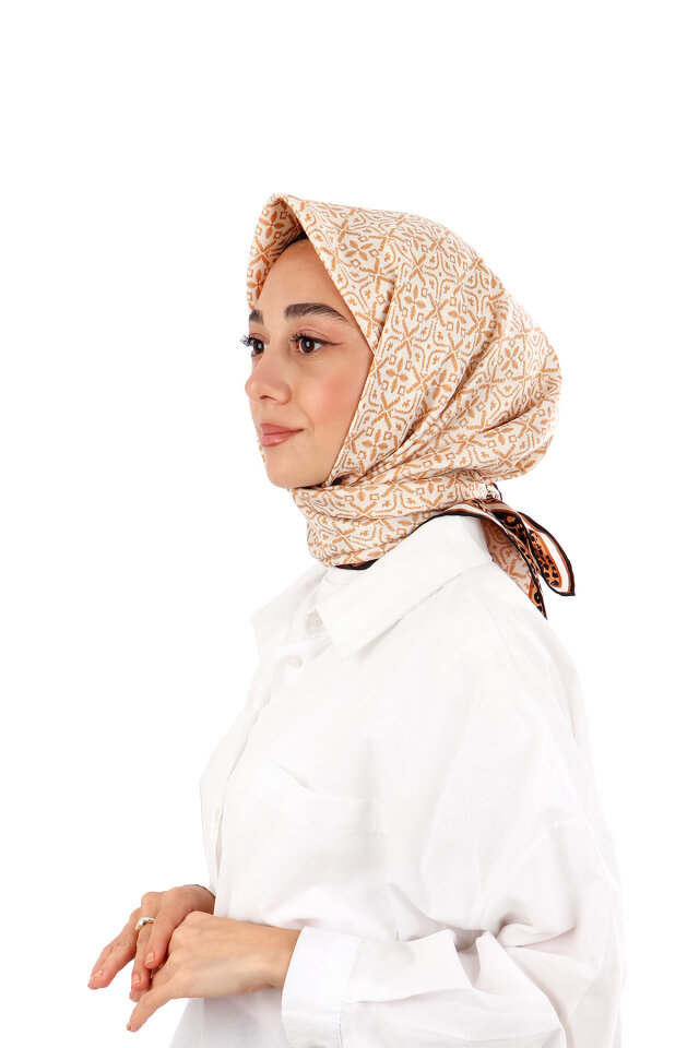 Karamel Rüya Desen Twill İpek Eşarp - Bursa İpek