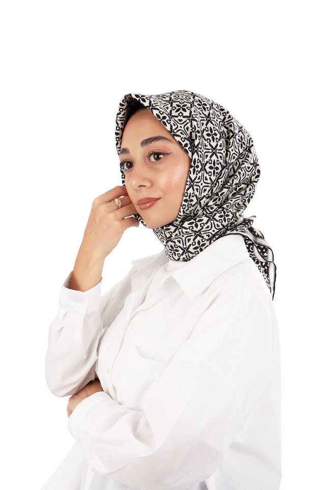 Krem Rüya Desen Twill İpek Eşarp - Bursa İpek