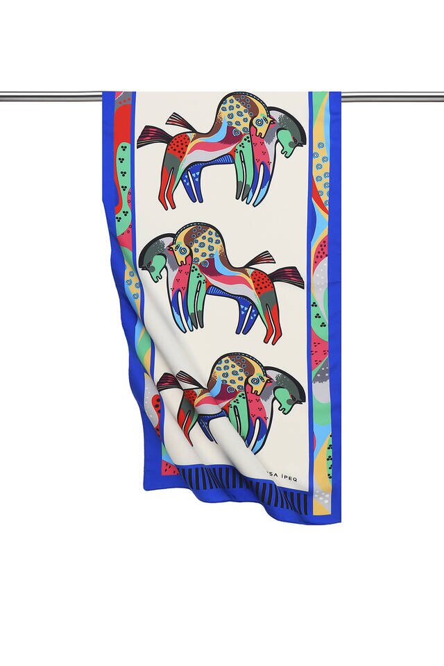 Saks Black Patterned Silky Foulard 