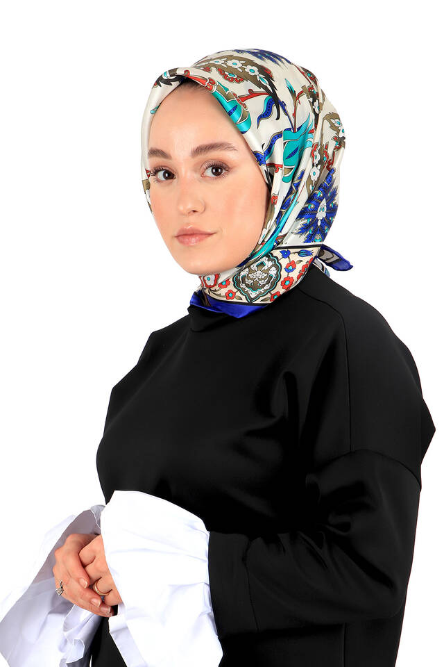 Saks Cream Efes Pattern Silk Square Scarf - 2