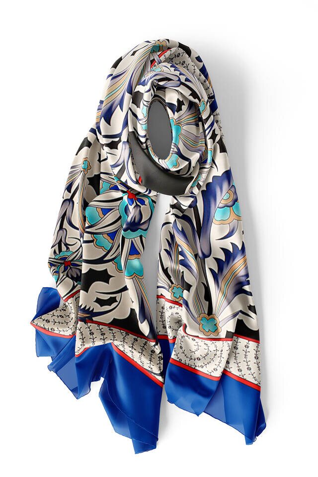 Saks Golden Horn Pattern Silk Foulard - 3