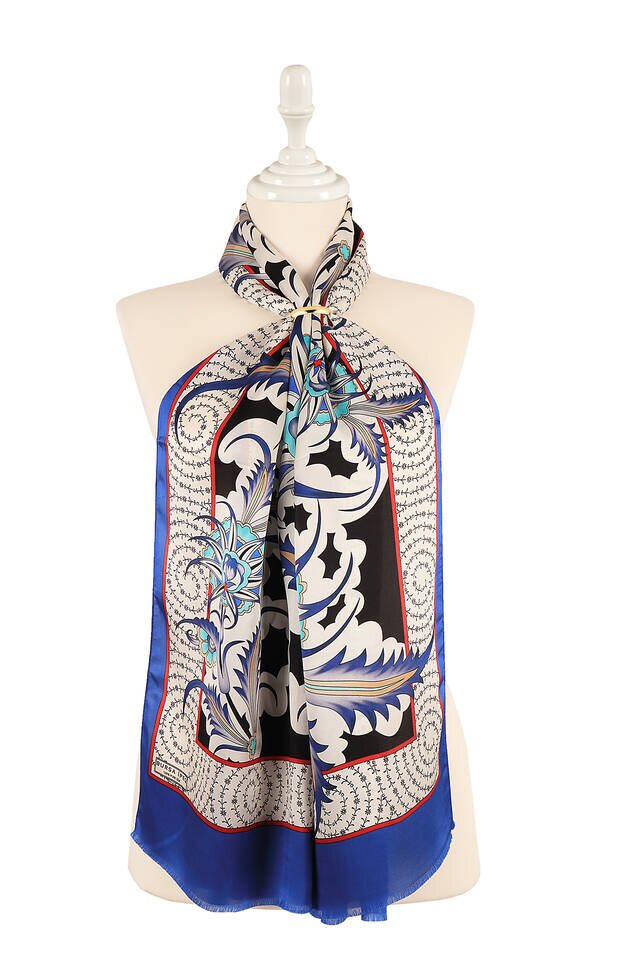 Saks Golden Horn Pattern Silk Foulard 
