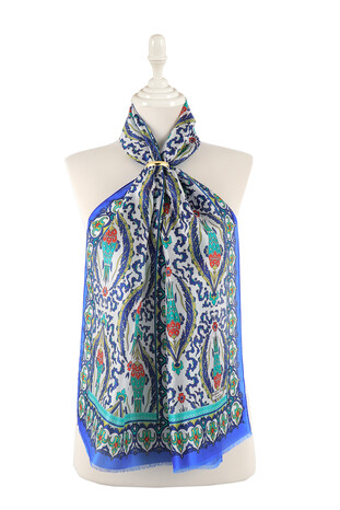 Saks Green Large Tulip Voile Silk Foulard 