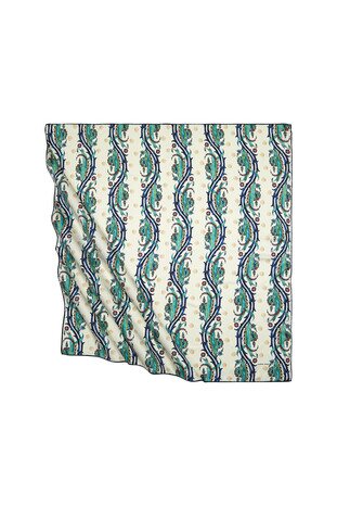 Saks Green Turkish Motif Ivy Pattern Silk Square Scarf - Thumbnail