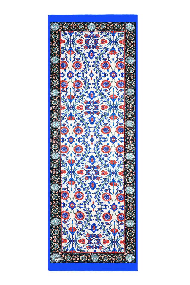 Saks Lacivert Selçuk Desen İpek Fular - 4