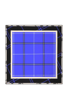 Saks Plaid Pattern Twill Silk Square Scarf 