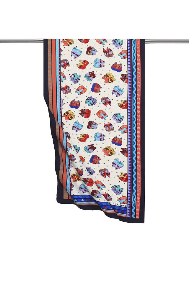 Saks Red Patterned Silky Foulard - 1