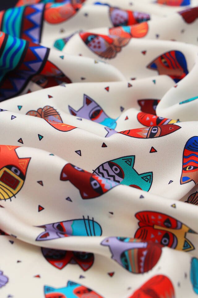 Saks Red Patterned Silky Foulard - 3