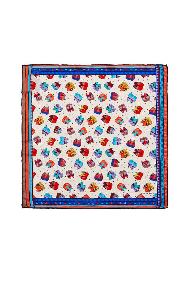 Saks Red Patterned Silky Pocket Square - Bursa İpek