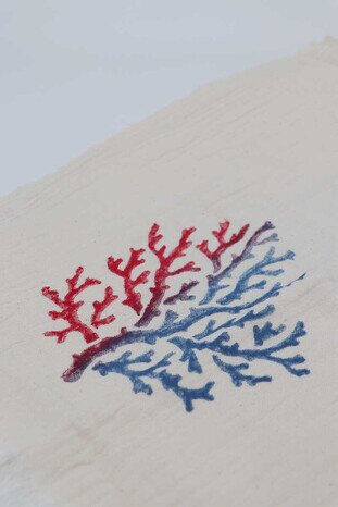 Saks Red Stone Print Gradient Coral Peshtemal - Thumbnail
