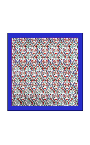 Saks Side Pattern Silk Square Scarf - Thumbnail