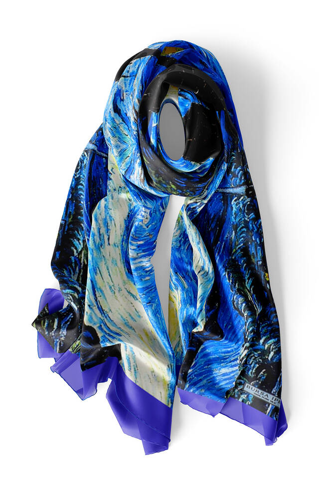 Saks Starry Night Silk Painting Foulard - 3