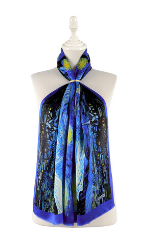 Saks Starry Night Silk Painting Foulard 