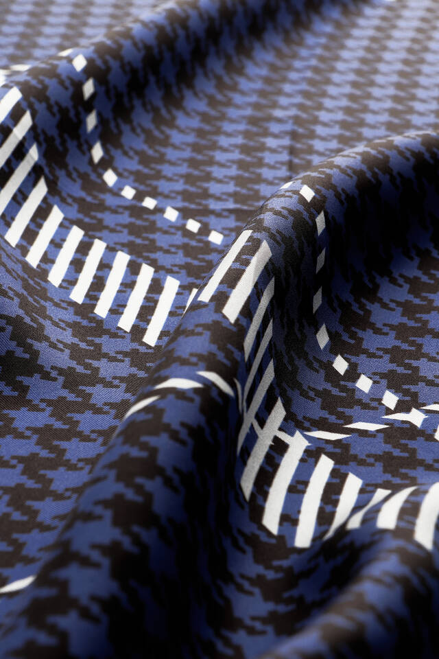 Saks Stripe Houndstooth Pattern Twill Silk Square Scarf - 3