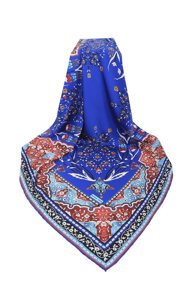 Saks Turkish Motif Candlestick Tulip Pattern Silky Square Scarf - 3