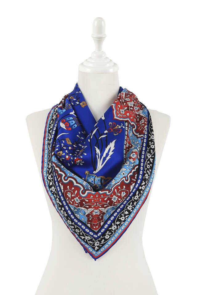 Saks Turkish Motif Candlestick Tulip Pattern Silky Square Scarf - 2