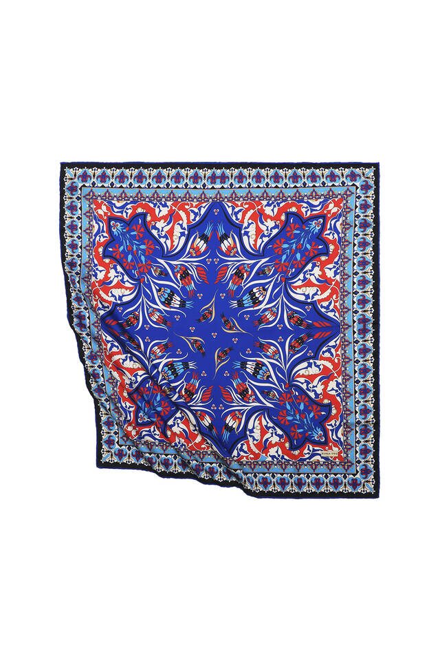 Saks Turkish Patterned Cintemani Carnation Pattern Silky Square Scarf - 1